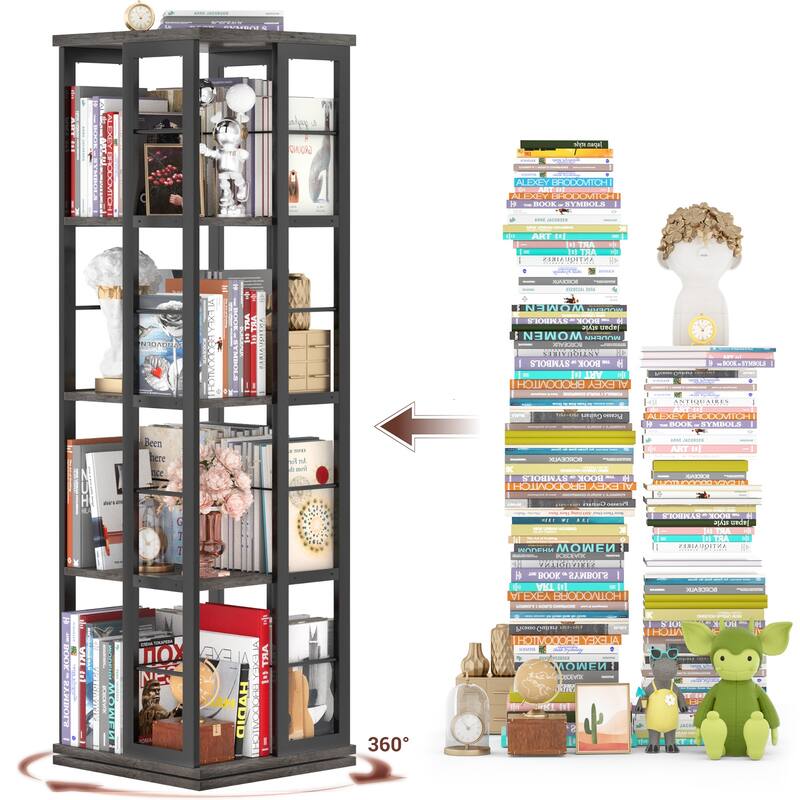 Corner Rotating Bookshelf, 360 Display Wood Spinning Bookshelf, Floor Standing Bookcase Organizer Storage Rack