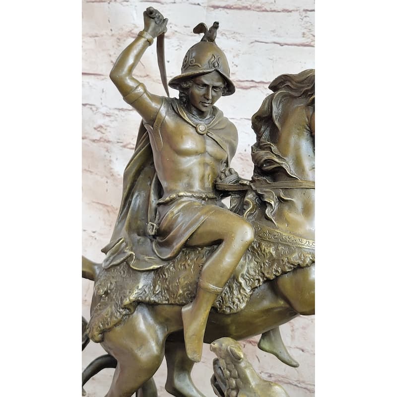 Patron Saint George And The Dragon Bronze Figurine Sculpture 20 Inches X 15 Inches