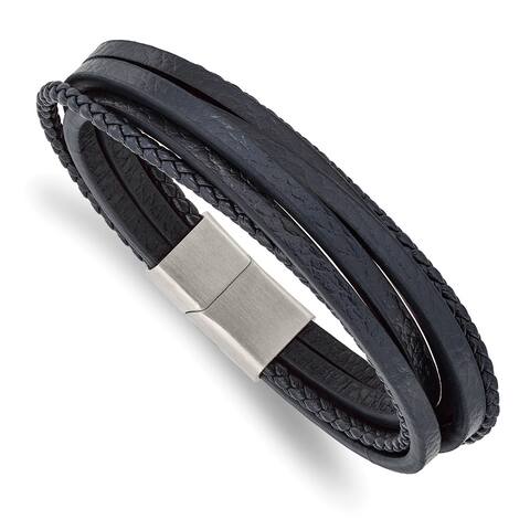 Chisel Stainless Steel Brushed Navy Blue Leather Multi Strand 8 Inch Bracelet