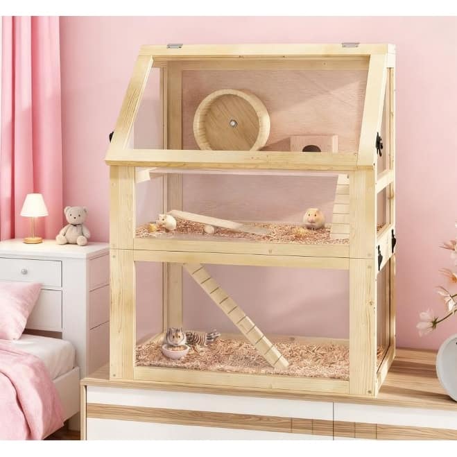 3-Tier Wooden Hamster Cage with Detachable Bottom (24" x 16" x 29.5")