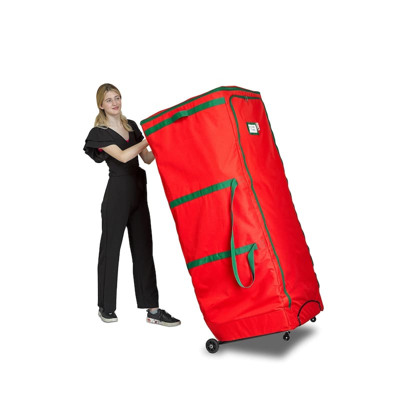 Rolling Christmas Tree Storage Bag with Wheels XXL - Fits Up to 12 Feet Artificial Tree - Red