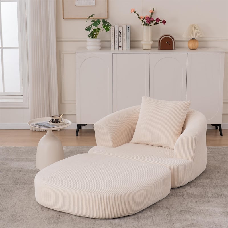 Foldable Corduroy Recliner Chair with Memory Foam Cushion