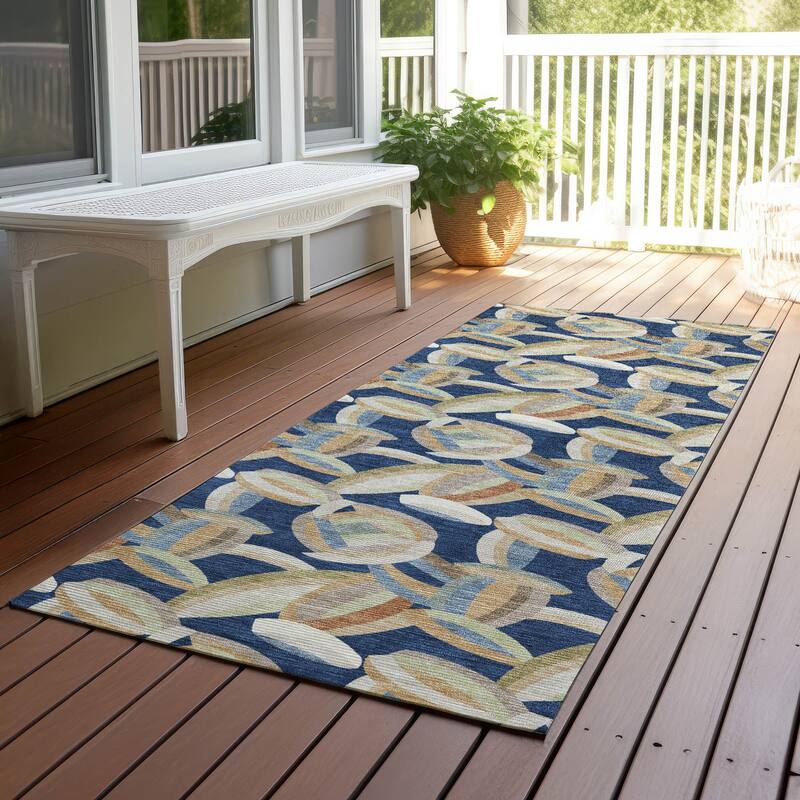 Machine Washable Indoor/ Outdoor Modern Heli Chantille Rug - Navy - 2'3" x 7'6"