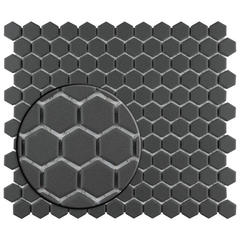 Merola Tile Metropolis Hex 1" Black 10.5" x 12" Porcelain Mosaic Tile