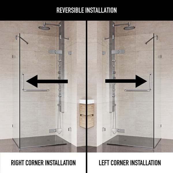 dimension image slide 2 of 3, VIGO Monteray 30"D x 30"W x 73"H Frameless Hinged Shower Enclosure