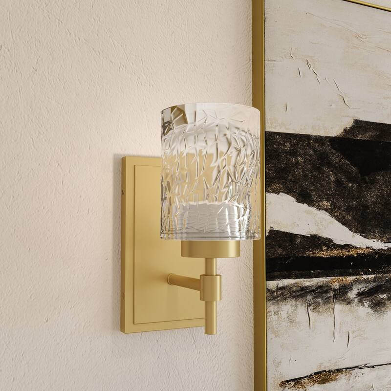 Acroma Single Light Wall Sconce with Water Ripple Glass Shade - Satin Brass
