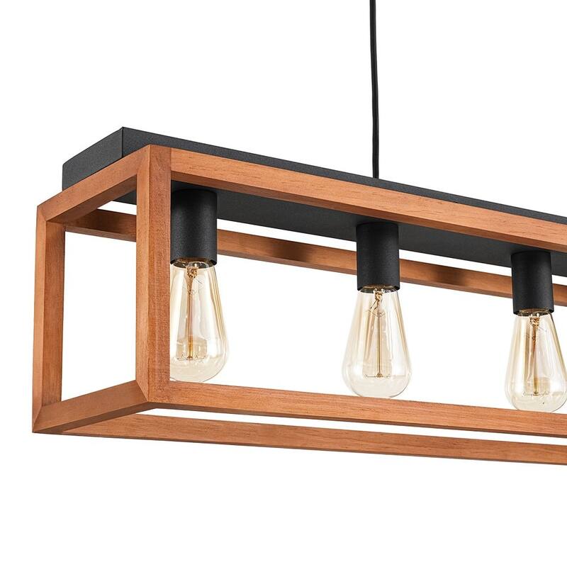 Rustic Oak Wooden Rectangular Cage Island Chandelier Ceiling Light - 39.4 Inches