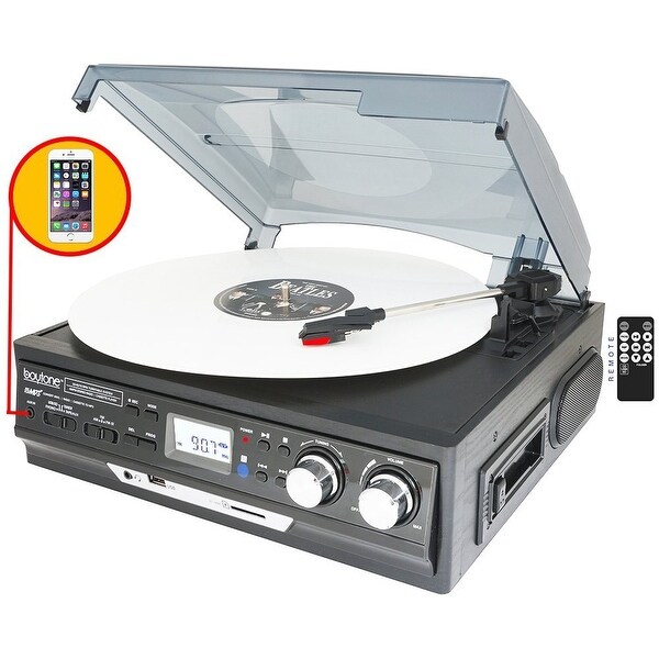 Boytone BT-17DJB-C 3-Speed Stereo Turntable with 2 Built in Speakers Digital LCD Display AM/FM Radio + Supports USB/SD/AUX+ Cass