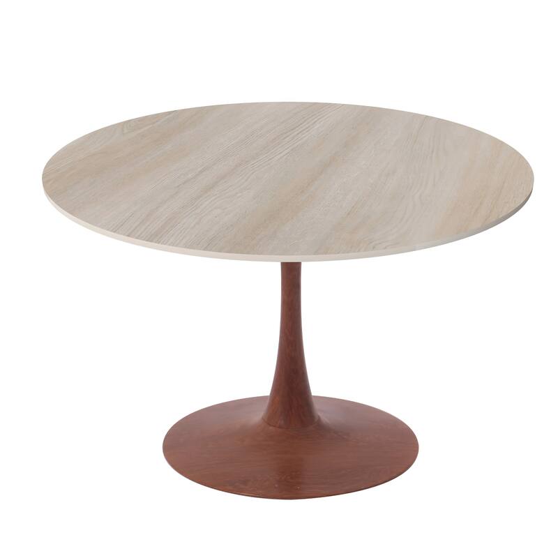 Bristol 31" Round Dining Table with Sintered Stone Top and Cherry Steel Pedestal Base for Modern Kitchen and Dining Room - Natural Wood