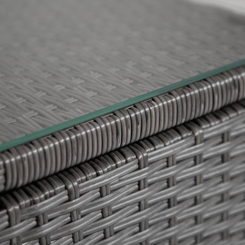 Zaara Contemporary Compact Wicker and Glass Top Outdoor End Table by M&L Co.