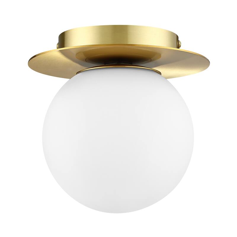 1-Light Brass Wall Sconce with White Glass Shade - 7 in.