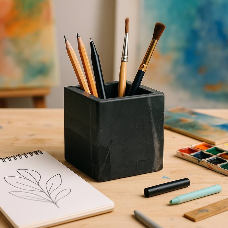 Marble Stone Storage Sculpted Design and Sleek Vertical Grooves - 4.0"