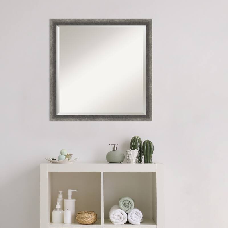 Burnished Concrete Narrow Beveled Wood Framed Bathroom Vanity Wall Mirror - Burnished Concrete Narrow