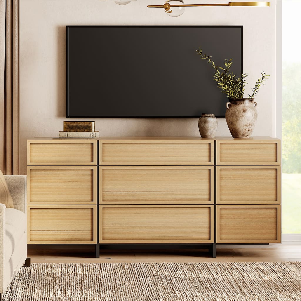 WAMPAT Modern TV Stand, Entertainment Center with T-Shaped Legs, Media Console Table with Storage Drawers