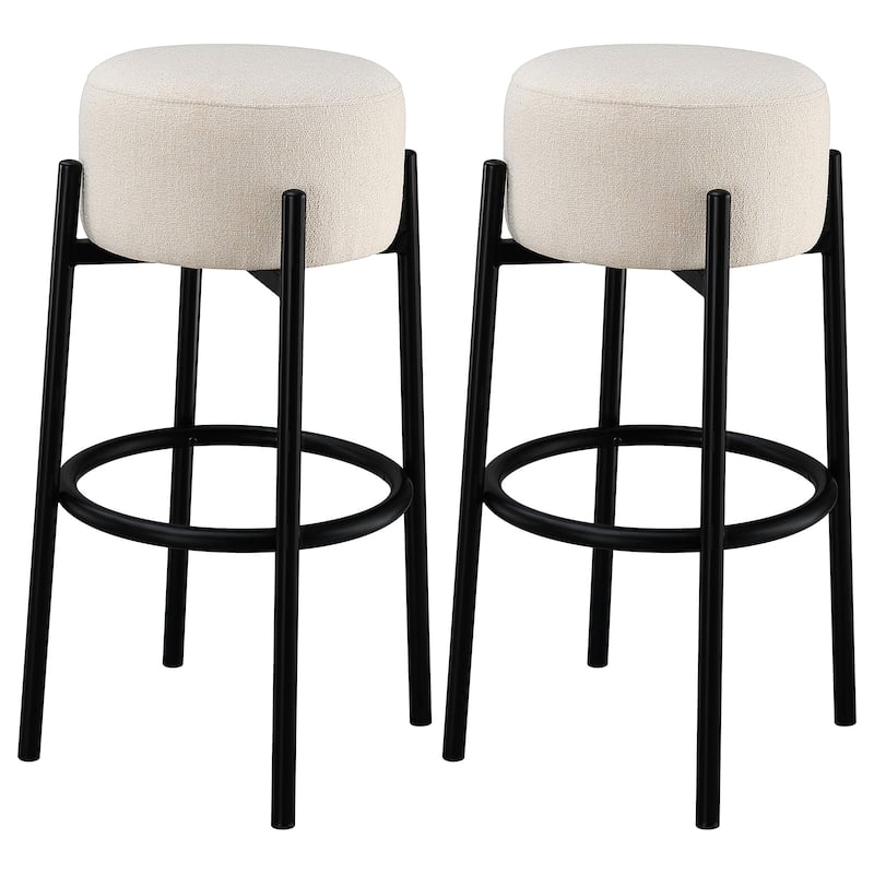 Leonard Upholstered Backless Round Stool White and Black (Set of 2)