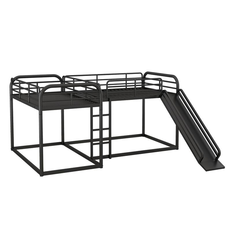 Full and Twin Size L-Shaped Bunk Bed with Slide & Ladder for 4 Kids