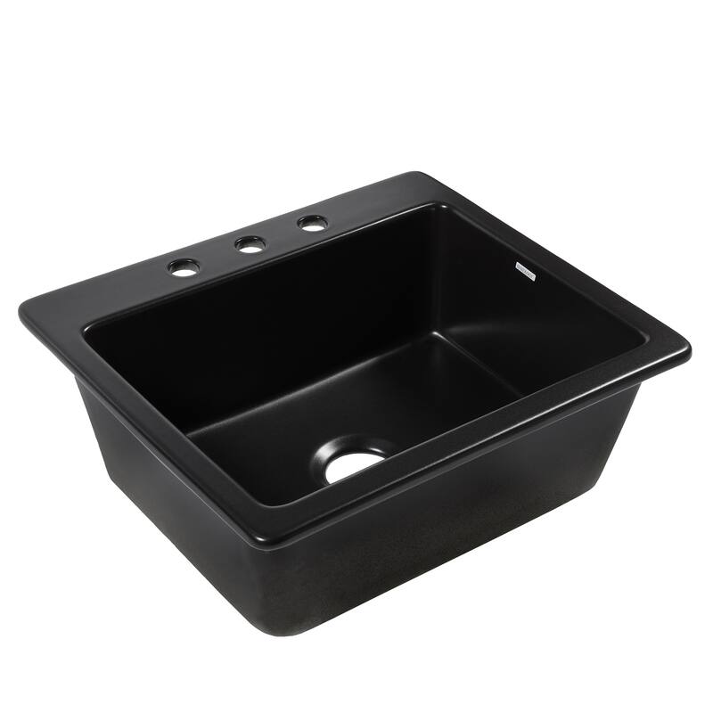 Jackson Matte Black Fireclay 25" Single Bowl Drop-In Kitchen Sink (3 Holes) with Drain