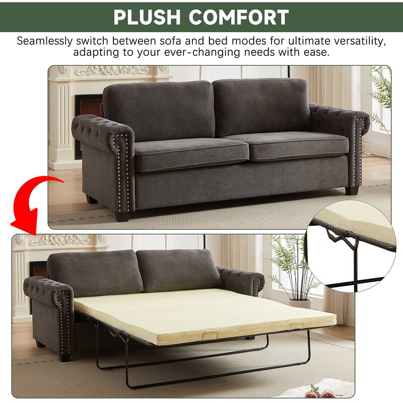 FX 83.8" Convertible Sleeper Sofa Bed, 2-in-1 Pullout Sofa Bed, Polyester Sleeper Sofa Bed with Folding Mattress