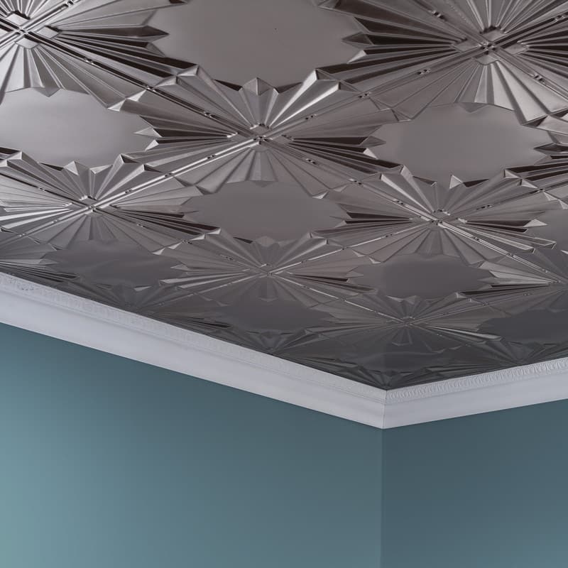 FASÄDE Art Deco Decorative Vinyl 2ft x 4ft Glue Up Ceiling Panel in Brushed Nickel (5 Pack)