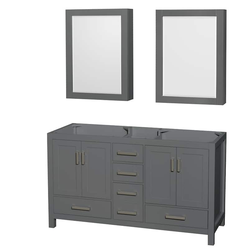 Wyndham Collection Sheffield 60" Hardwood Vanity Cabinet and Two 24" - Dark Gray / Brushed Chrome Hardware - Painted
