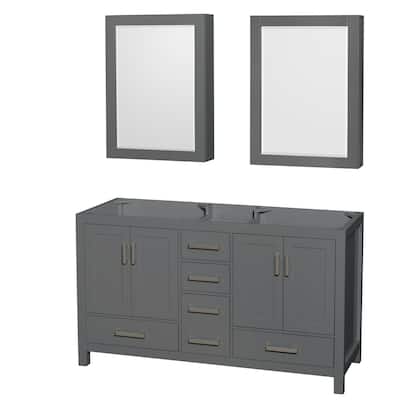 Wyndham Collection Sheffield 60" Hardwood Vanity Cabinet and Two 24"
