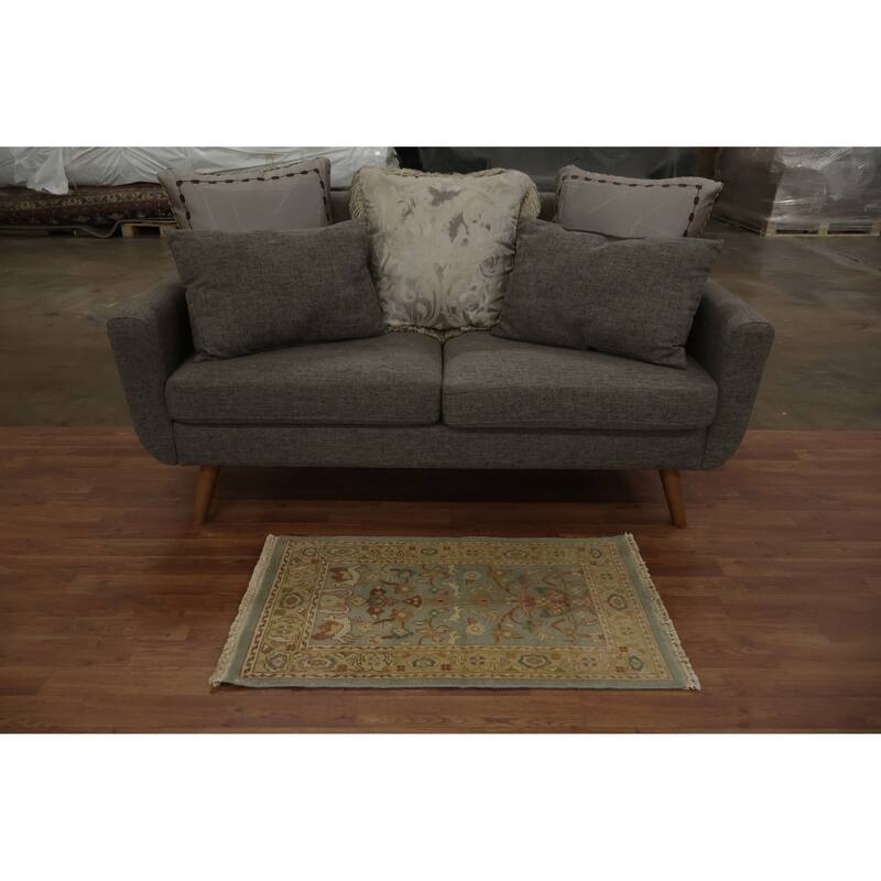 Hand Knotted Oriental 100% Wool Carpet Traditional All-Over Navy Blue & Blues Ziegler Area Rug - 3' 2'' X 1' 10''