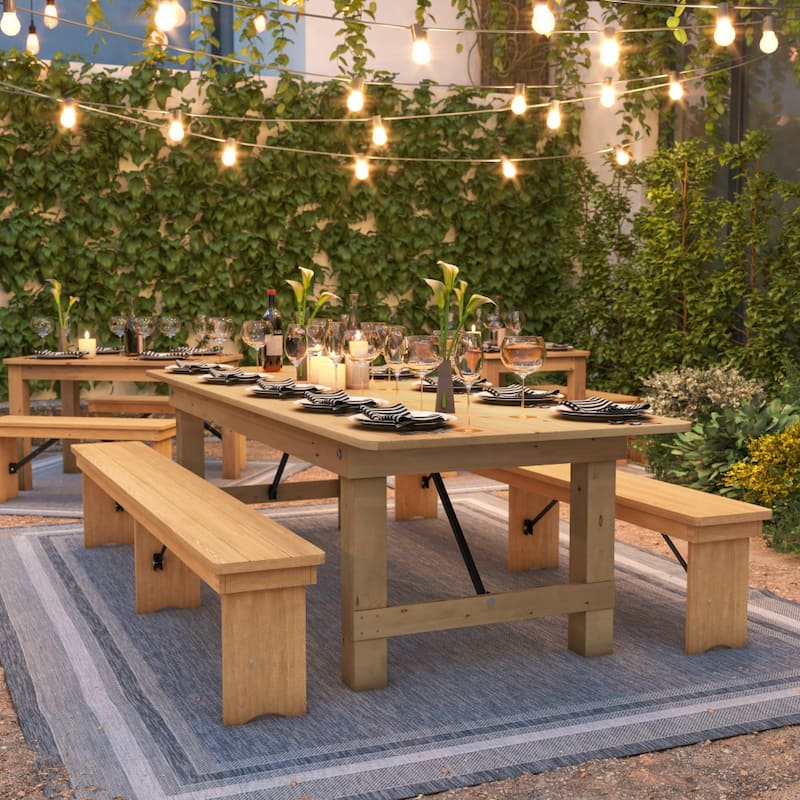 Rustic Farm Solid Pine Folding Dining Table - 108"D x 40"W x 30"H