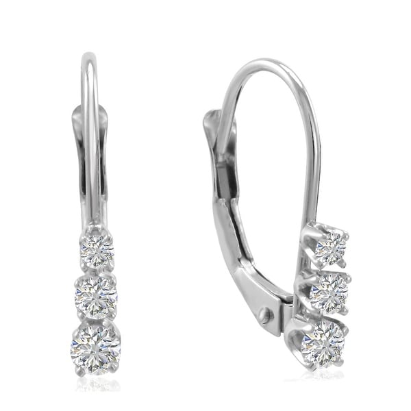 Amanda Rose AGS Certified 10K White Gold Three Stone Diamond Leverback Earrings 1/4cttw