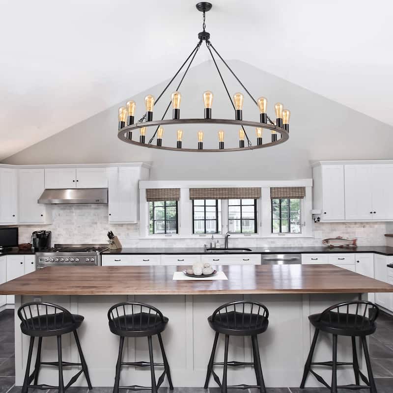 20-Light Round Rustic Wagon Wheel Chandelier, Farmhouse Chandelier, Dining Room Living Room Bedroom Kitchen Light Fixture