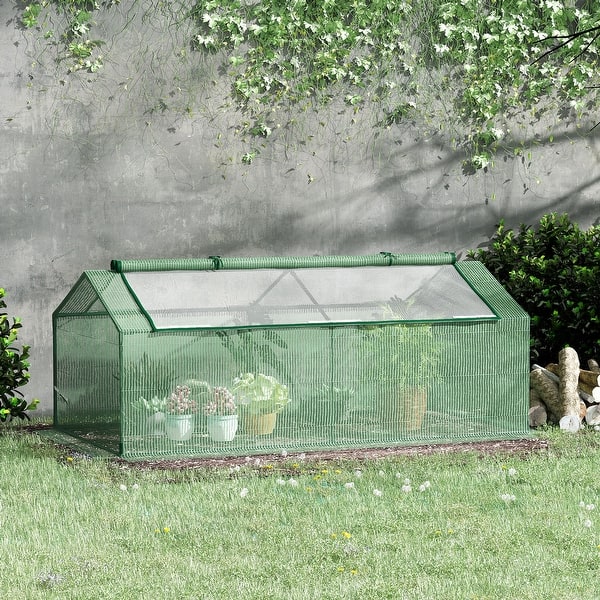 slide 2 of 9, Outsunny 71" x 36" x 28" Mini Greenhouse Portable Hot House for Plants with Large Zipper Windows for Outdoor, Indoor, Garden Mini - 70.75" x 35.5" x 27.5" - Plastic/Steel