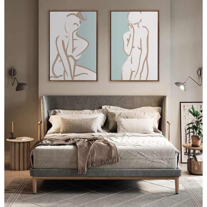 Kate and Laurel Line Art Tan Teal Canvas by Creative Bunch Studio