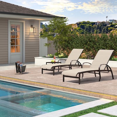 PURPLE LEAF Chaise Lounge Chair for Outdoor 3 Pieces Cast Aluminum Sunbathing Lounge Chairs for Patio Lawn Patio Lounge Chair