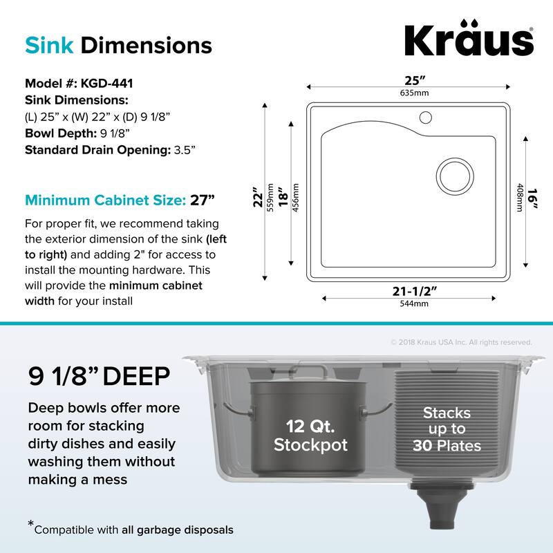 Kraus Quarza 25" Undermount Single Basin Granite Composite Kitchen