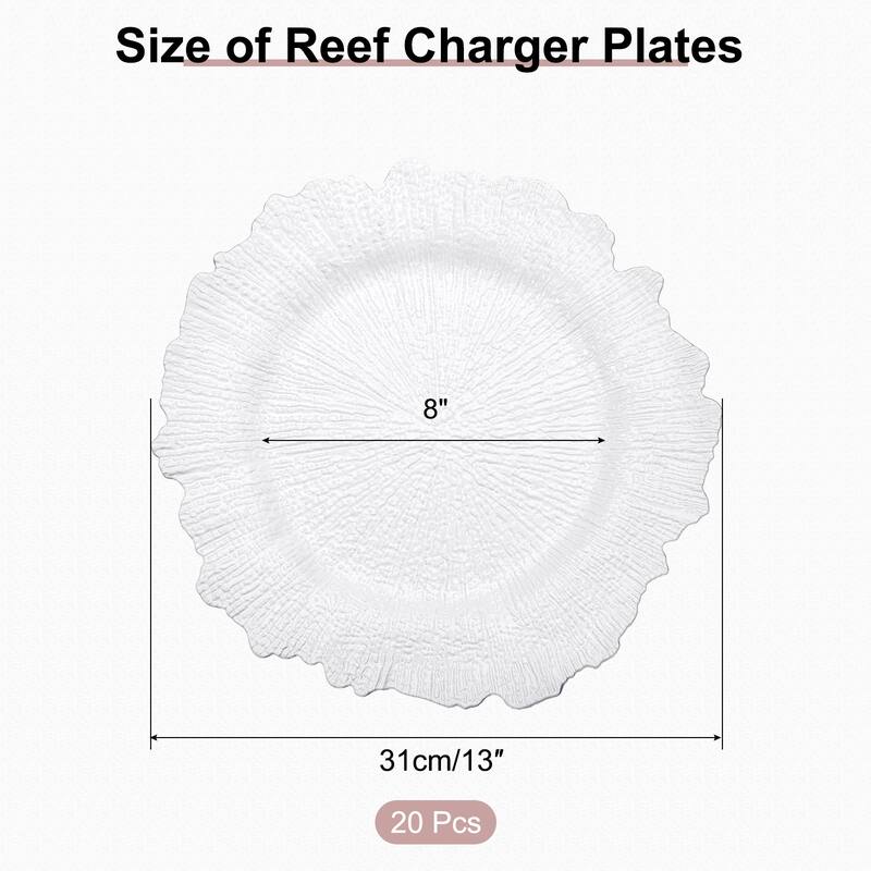 20pcs Reef Charger Plates Bulk, 13 Inch Plastic Floral Charger Plates - White