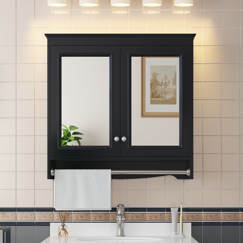3-in-1 Bathroom Wall Mirror Mounted Medicine Cabinet with Adjustable Shelves