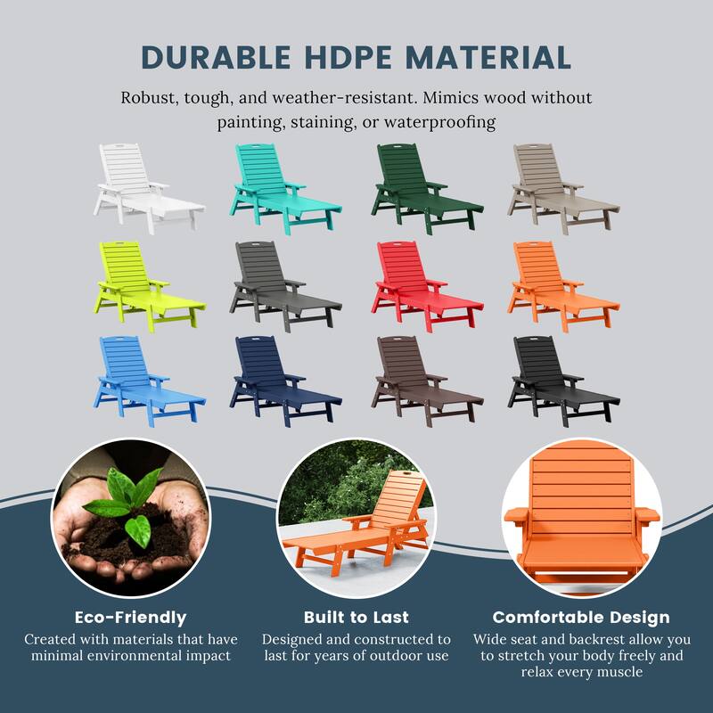 Laguna Hdpe All Weather Outdoor Patio Pool Reclining Chaise Lounge