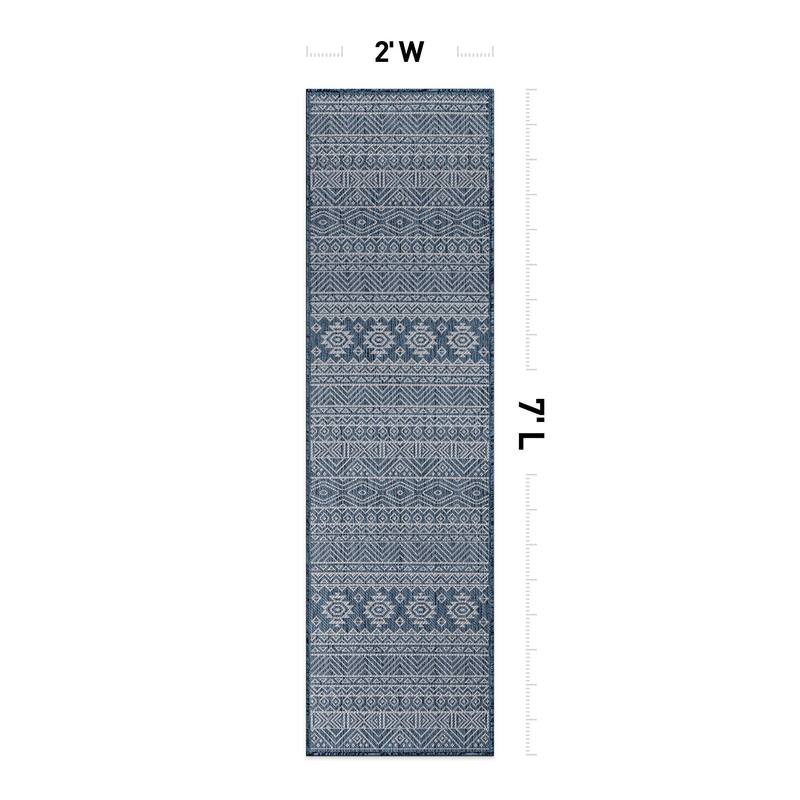 World Rug Gallery Distressed Geometric Bohemian Textured Flat Weave Indoor/Outdoor Area Rug