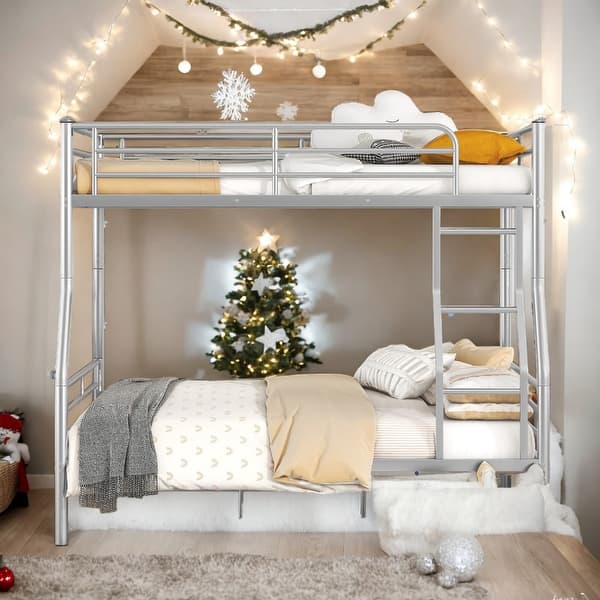 slide 2 of 11, 2 In 1 Full XL Over Queen Metal Bunk Bed With Sturdy Frame
