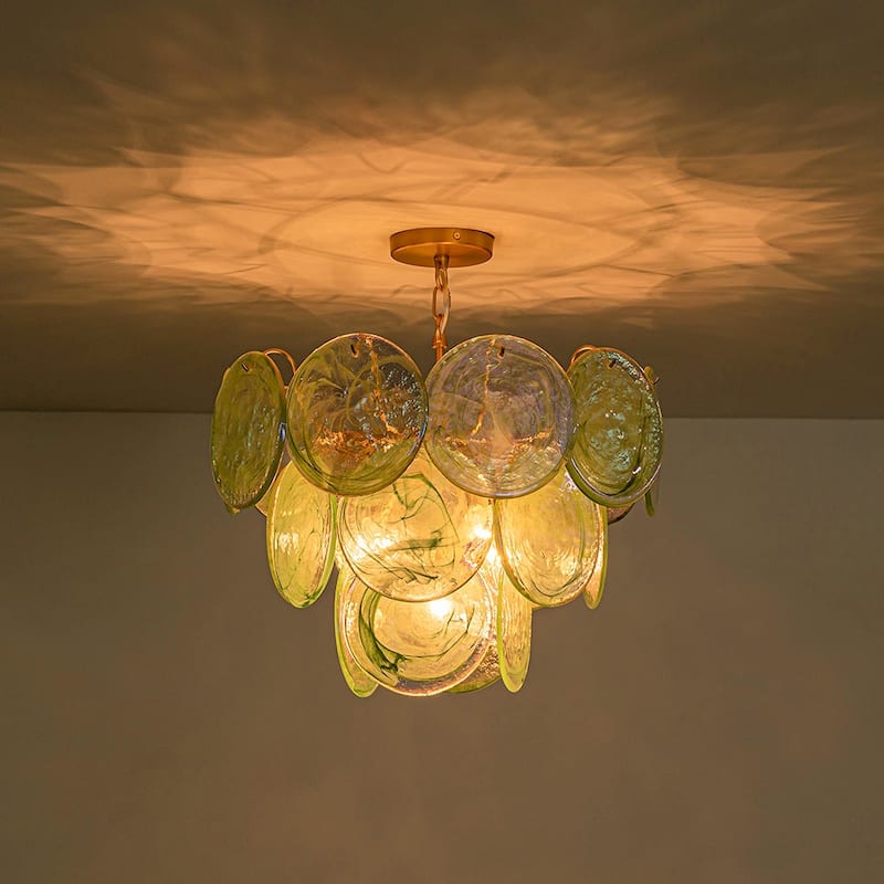 Glam Tiered Pearlescent Green Misty Glass Round Chandelier