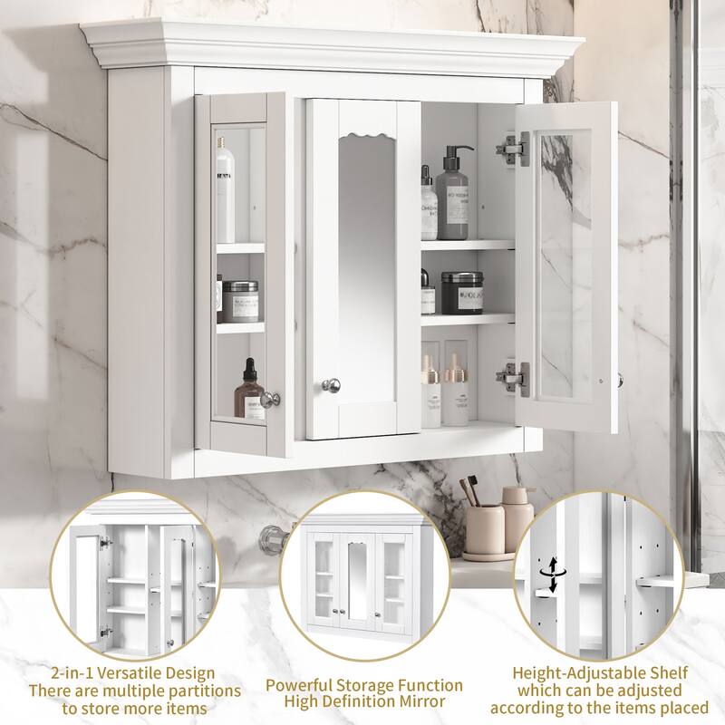 GDFStudio - Belfair Modern 2-in-1 Wall-Mounted Bathroom Medicine Cabinet with Mirror and 5 Closed & Adjustable Shelves - 35.03"W