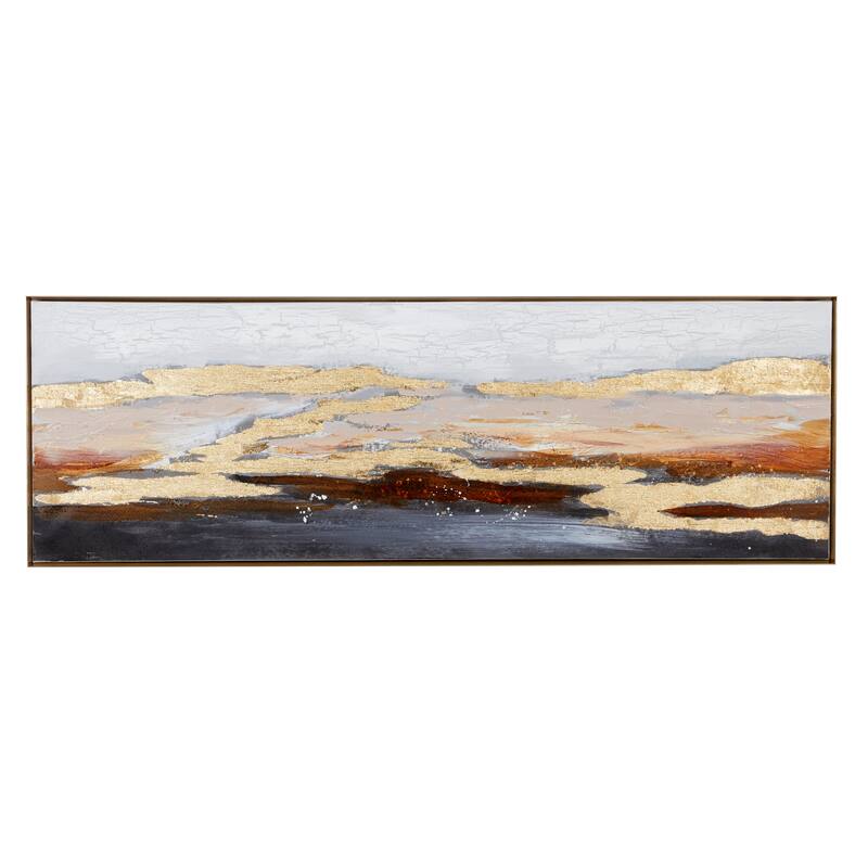 Canvas Geode Foiled and Brushstrokes Framed Wall Art with Gold Frame - Gold - Roche River Decor