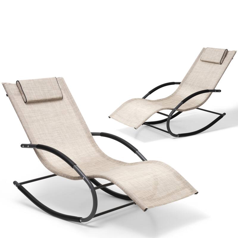 VredHom Outdoor Rocker Chaise Lounge Chair with Pillow
