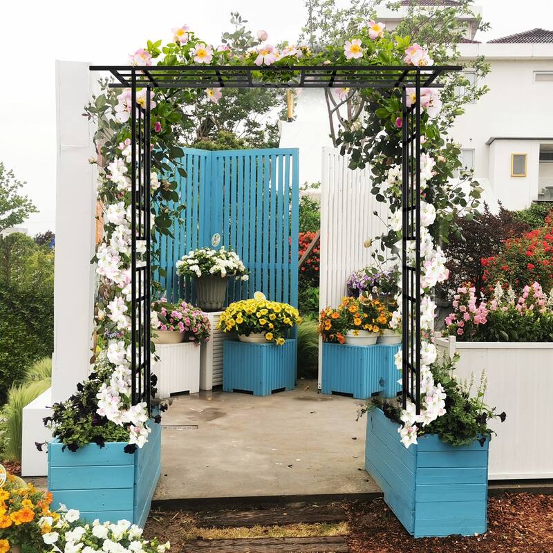 Metal Garden Arch with Adjustable Width W42.52''~W78.15'' Climbing Plants Support Rose Arch Outdoor - Black
