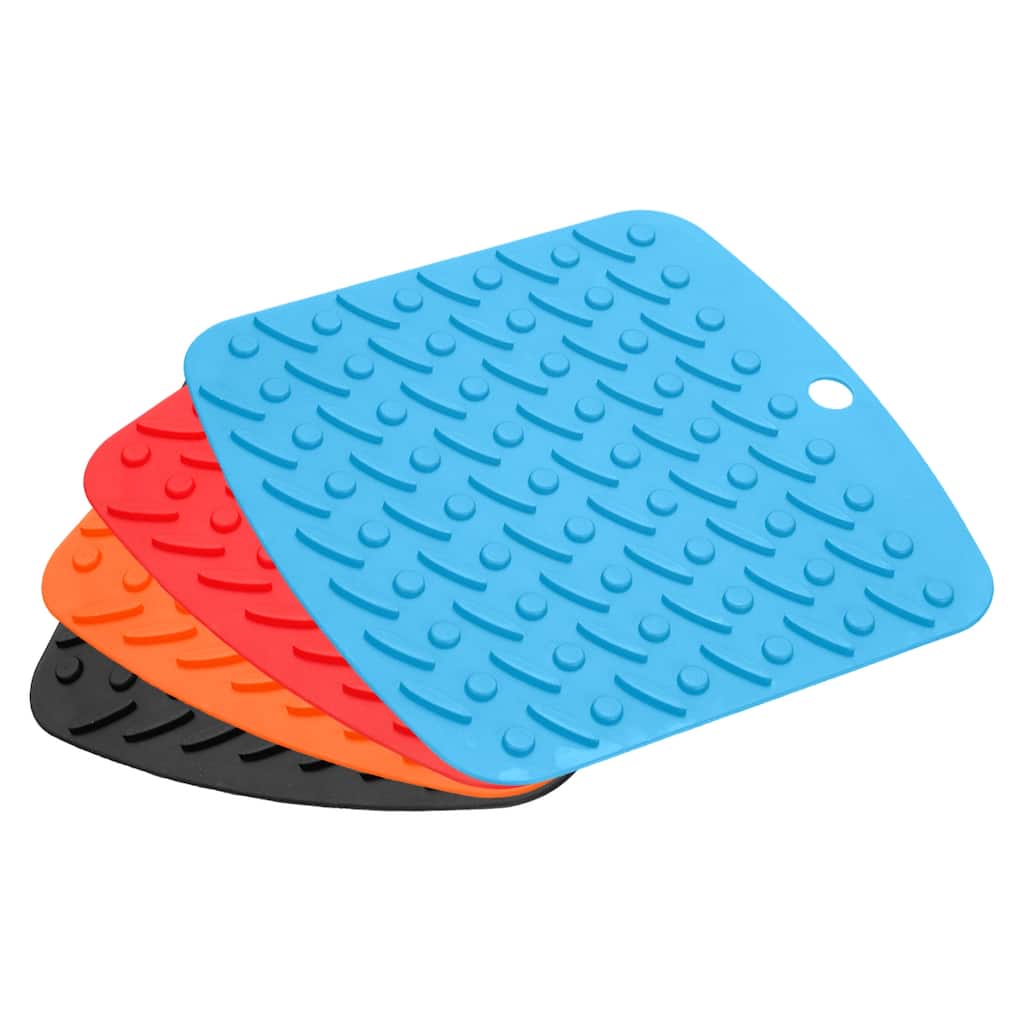 4pcs Silicone Hot Pad Non-Slip Silicone Mat-Black/Orange/Red/Blue - Black/Orange/Red/Blue