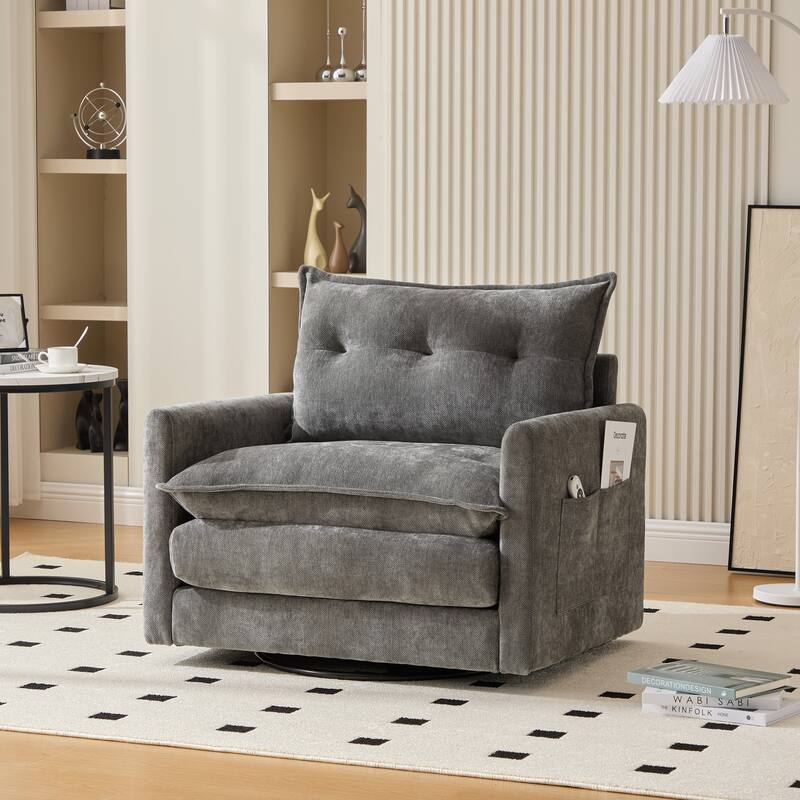 GALDWIN Chenille Upholstered 360°Degree Swivel Mid Century Modern Arm Chair for Living Room