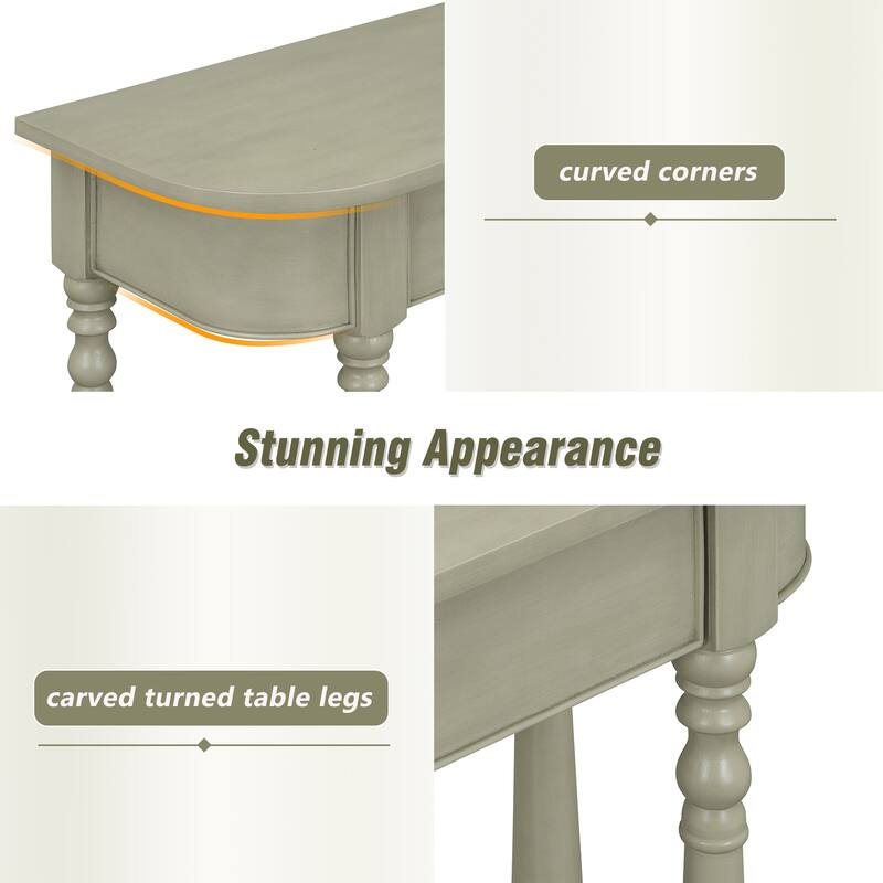 Narrow Console Table with Curved Corner, Retro Entryway Table with Top Drawer and Open Shelf