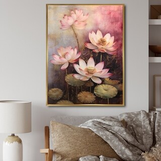 Designart "Vintage Pink Lotus Symphony II" Lotus Framed Canvas Prints ...
