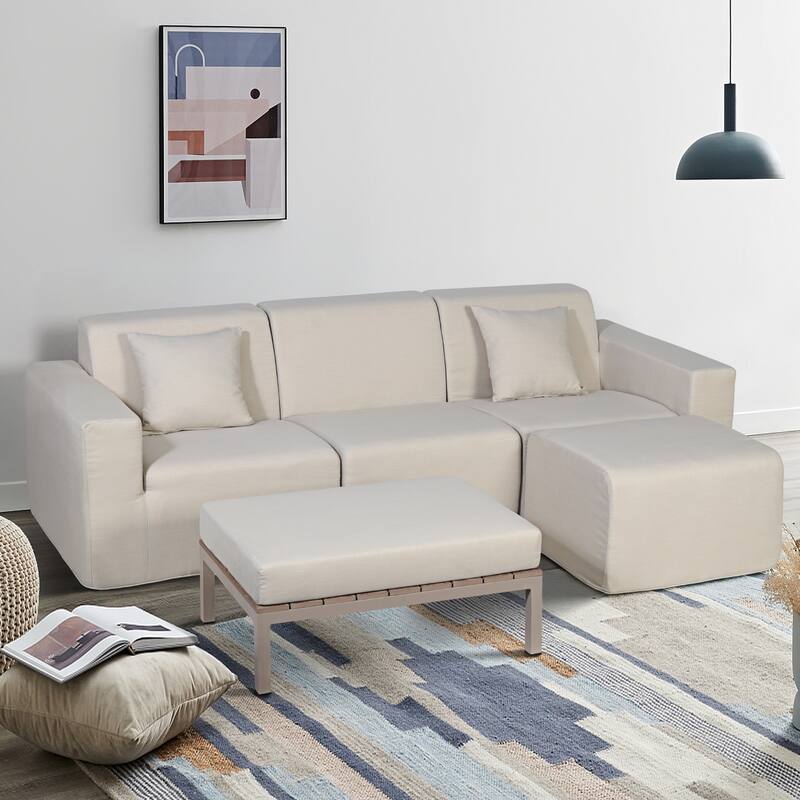 Outdoor and Indoor Modern Modular Patio Sectional Sofa with L-Shape Chaise, Cloud Sectional Couch with Comfy Chaise