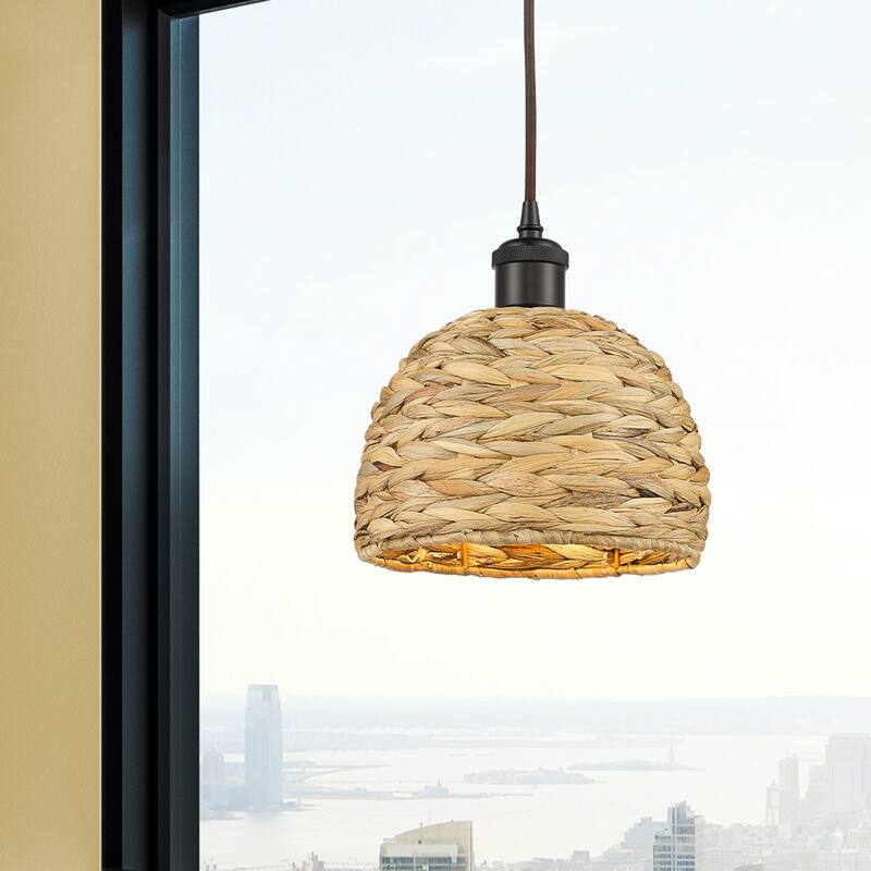 Innovations Lighting Woven Rattan - 1 Light 8" Cord Hung Pendant