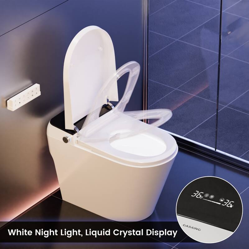 Elongated Smart Toilet Bidet 0.92/1.28 GPF in White with Multi Washing, Auto Open/Close/Flush, Antibacterial Seat